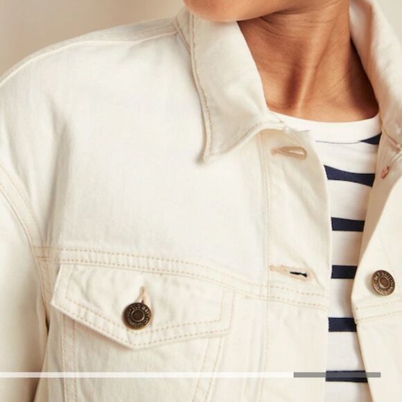 Old Navy White Cotton Denim Trucker Long Sleeve Jean Jacket L - Picture 11 of 11